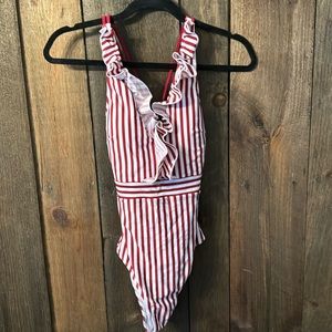 Cupshe red and white striped one piece suit